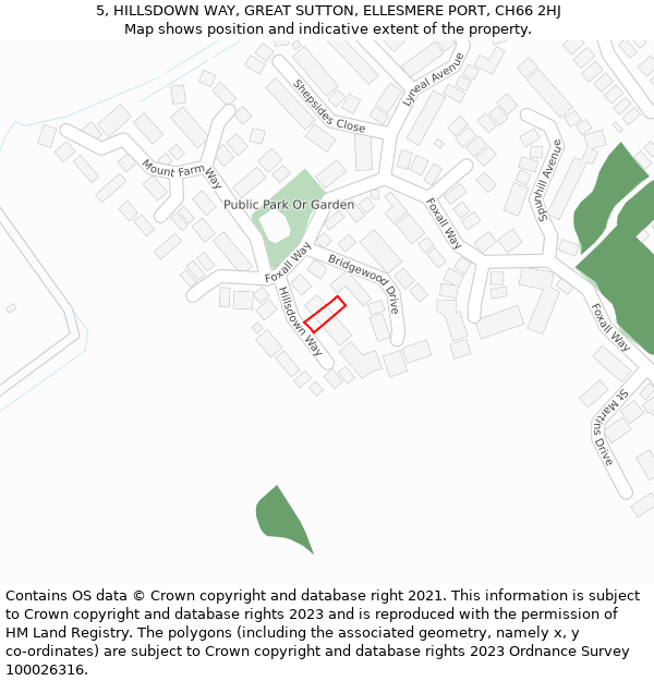 5, HILLSDOWN WAY, GREAT SUTTON, ELLESMERE PORT, CH66 2HJ: Location map and indicative extent of plot