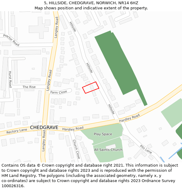 5, HILLSIDE, CHEDGRAVE, NORWICH, NR14 6HZ: Location map and indicative extent of plot