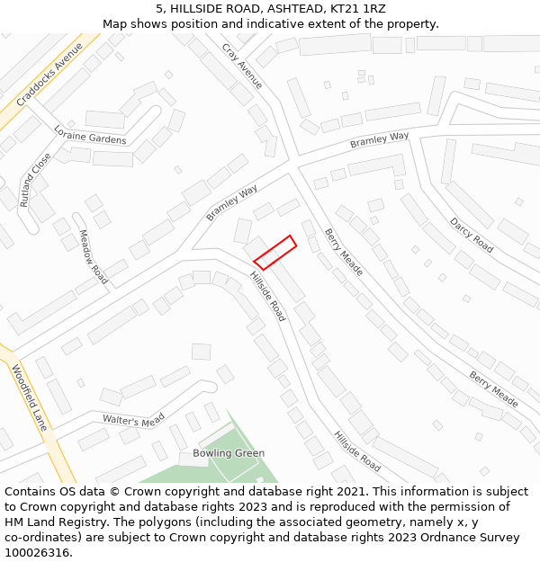 5, HILLSIDE ROAD, ASHTEAD, KT21 1RZ: Location map and indicative extent of plot