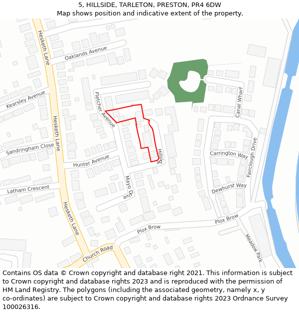 5, HILLSIDE, TARLETON, PRESTON, PR4 6DW: Location map and indicative extent of plot