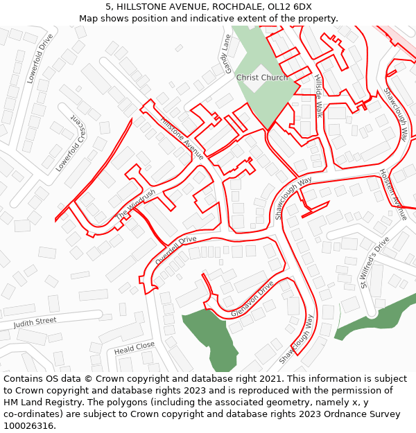 5, HILLSTONE AVENUE, ROCHDALE, OL12 6DX: Location map and indicative extent of plot