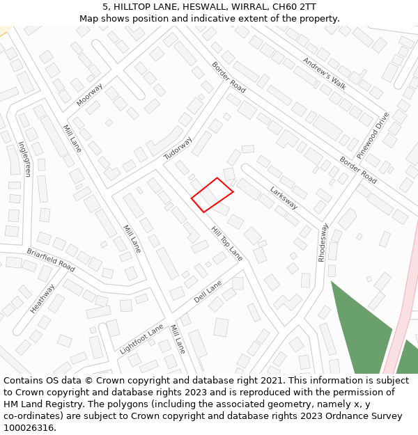 5, HILLTOP LANE, HESWALL, WIRRAL, CH60 2TT: Location map and indicative extent of plot