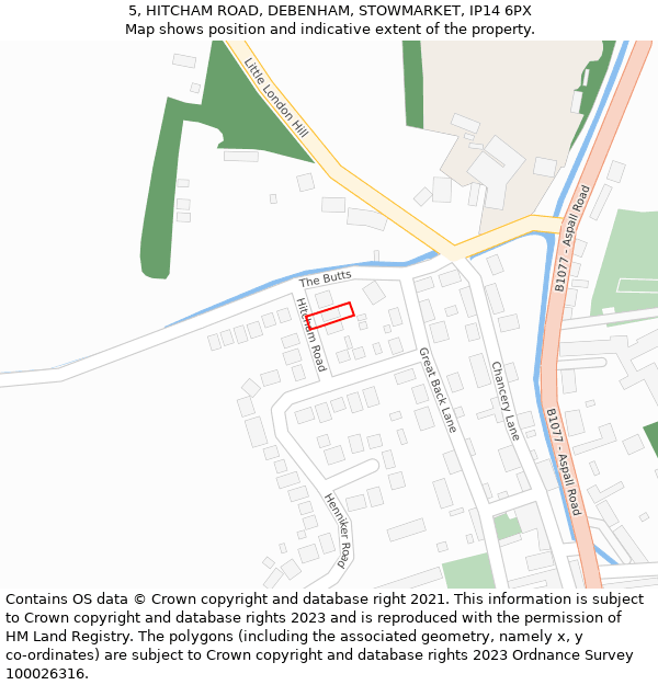 5, HITCHAM ROAD, DEBENHAM, STOWMARKET, IP14 6PX: Location map and indicative extent of plot