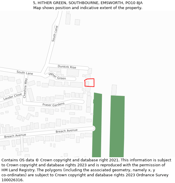 5, HITHER GREEN, SOUTHBOURNE, EMSWORTH, PO10 8JA: Location map and indicative extent of plot