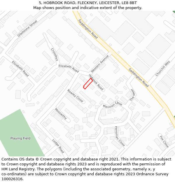 5, HOBROOK ROAD, FLECKNEY, LEICESTER, LE8 8BT: Location map and indicative extent of plot