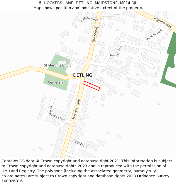 5, HOCKERS LANE, DETLING, MAIDSTONE, ME14 3JL: Location map and indicative extent of plot