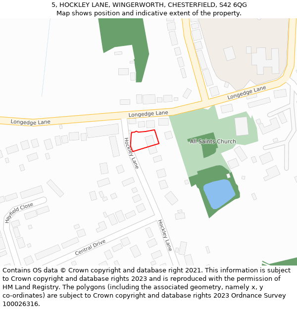 5, HOCKLEY LANE, WINGERWORTH, CHESTERFIELD, S42 6QG: Location map and indicative extent of plot