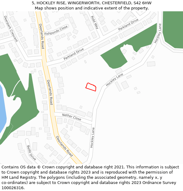 5, HOCKLEY RISE, WINGERWORTH, CHESTERFIELD, S42 6HW: Location map and indicative extent of plot