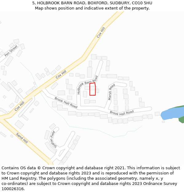 5, HOLBROOK BARN ROAD, BOXFORD, SUDBURY, CO10 5HU: Location map and indicative extent of plot