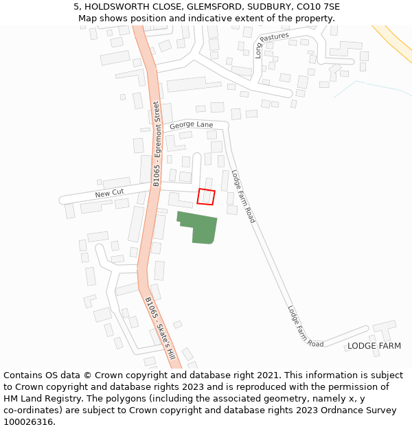 5, HOLDSWORTH CLOSE, GLEMSFORD, SUDBURY, CO10 7SE: Location map and indicative extent of plot