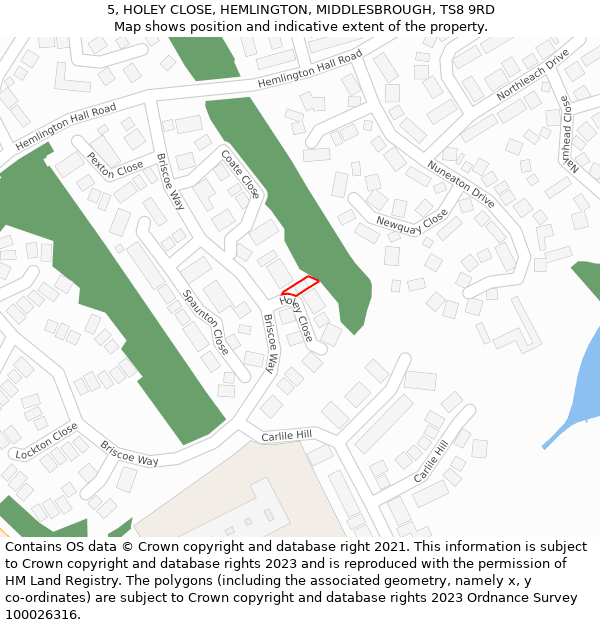 5, HOLEY CLOSE, HEMLINGTON, MIDDLESBROUGH, TS8 9RD: Location map and indicative extent of plot