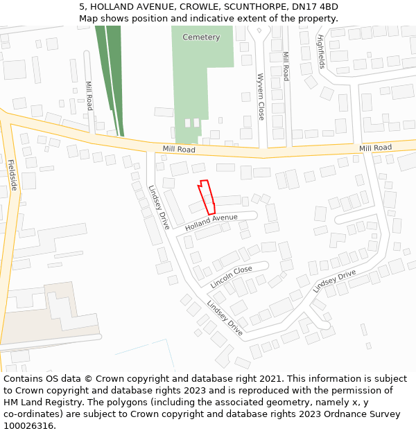 5, HOLLAND AVENUE, CROWLE, SCUNTHORPE, DN17 4BD: Location map and indicative extent of plot
