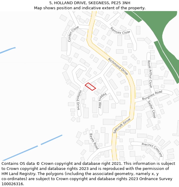 5, HOLLAND DRIVE, SKEGNESS, PE25 3NH: Location map and indicative extent of plot