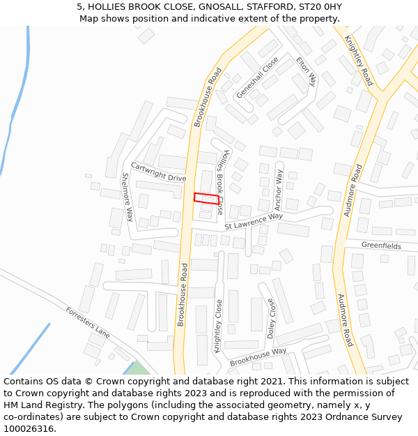 5, HOLLIES BROOK CLOSE, GNOSALL, STAFFORD, ST20 0HY: Location map and indicative extent of plot