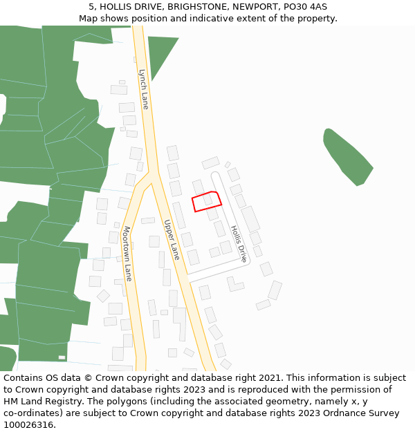 5, HOLLIS DRIVE, BRIGHSTONE, NEWPORT, PO30 4AS: Location map and indicative extent of plot