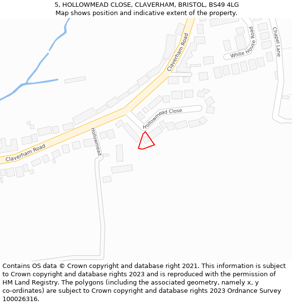 5, HOLLOWMEAD CLOSE, CLAVERHAM, BRISTOL, BS49 4LG: Location map and indicative extent of plot