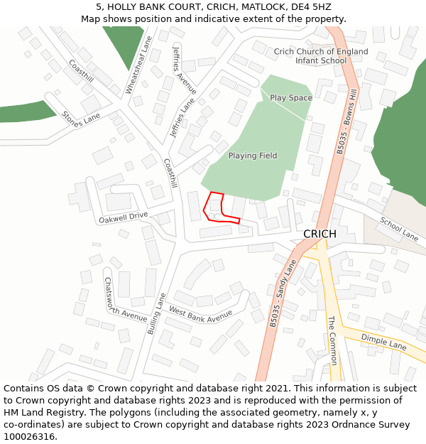 5, HOLLY BANK COURT, CRICH, MATLOCK, DE4 5HZ: Location map and indicative extent of plot