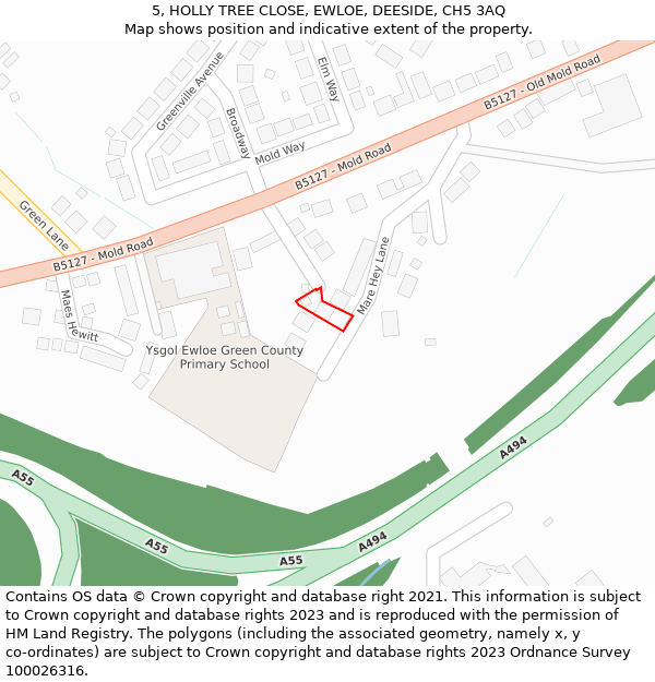 5, HOLLY TREE CLOSE, EWLOE, DEESIDE, CH5 3AQ: Location map and indicative extent of plot