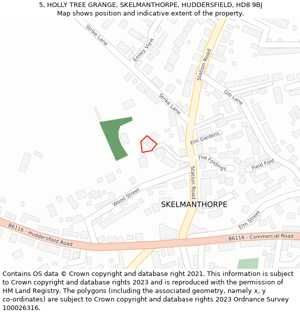 5, HOLLY TREE GRANGE, SKELMANTHORPE, HUDDERSFIELD, HD8 9BJ: Location map and indicative extent of plot