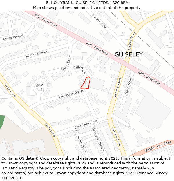 5, HOLLYBANK, GUISELEY, LEEDS, LS20 8RA: Location map and indicative extent of plot