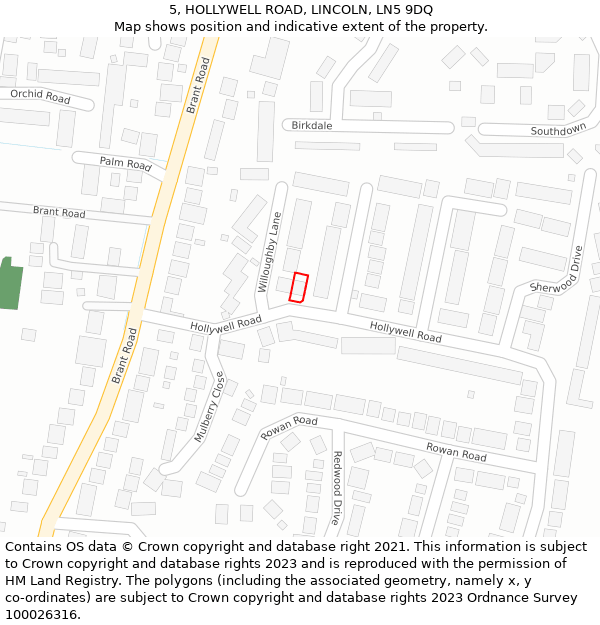 5, HOLLYWELL ROAD, LINCOLN, LN5 9DQ: Location map and indicative extent of plot