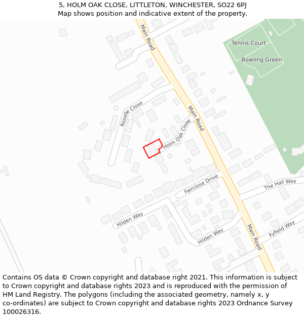 5, HOLM OAK CLOSE, LITTLETON, WINCHESTER, SO22 6PJ: Location map and indicative extent of plot