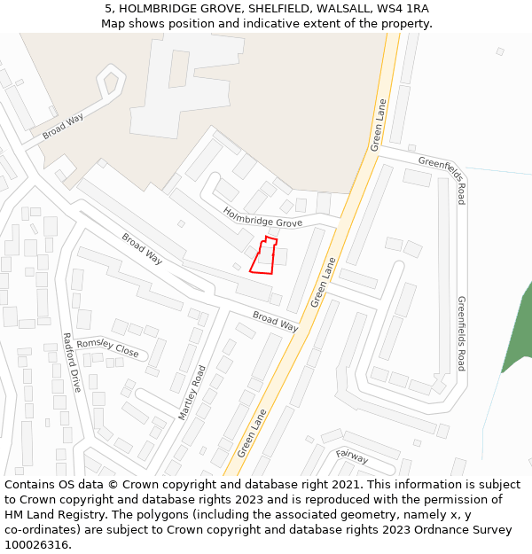 5, HOLMBRIDGE GROVE, SHELFIELD, WALSALL, WS4 1RA: Location map and indicative extent of plot