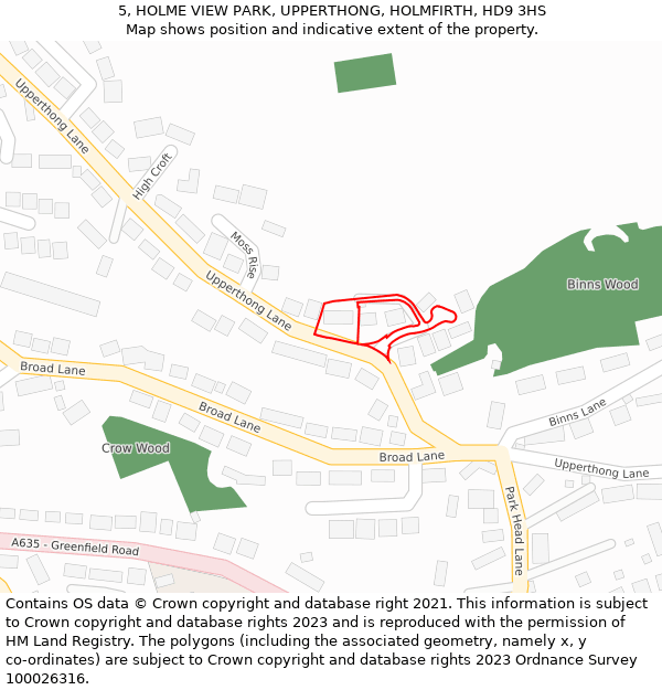 5, HOLME VIEW PARK, UPPERTHONG, HOLMFIRTH, HD9 3HS: Location map and indicative extent of plot