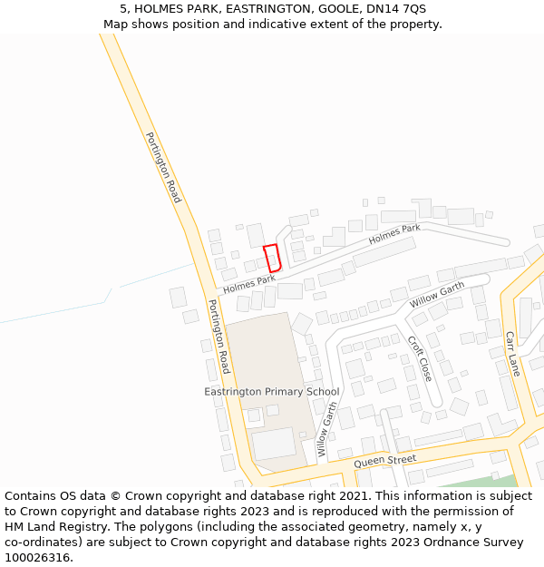 5, HOLMES PARK, EASTRINGTON, GOOLE, DN14 7QS: Location map and indicative extent of plot