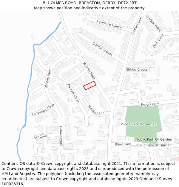 5, HOLMES ROAD, BREASTON, DERBY, DE72 3BT: Location map and indicative extent of plot