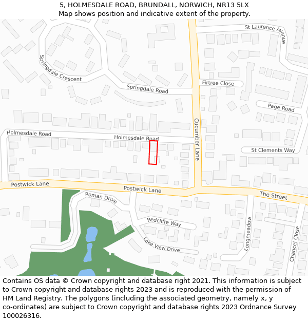 5, HOLMESDALE ROAD, BRUNDALL, NORWICH, NR13 5LX: Location map and indicative extent of plot