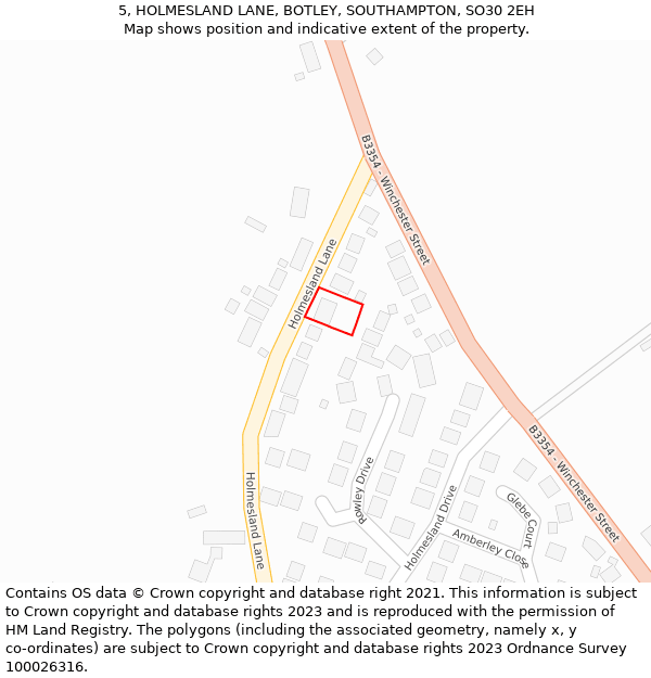 5, HOLMESLAND LANE, BOTLEY, SOUTHAMPTON, SO30 2EH: Location map and indicative extent of plot