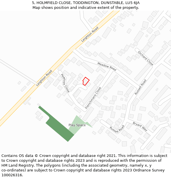 5, HOLMFIELD CLOSE, TODDINGTON, DUNSTABLE, LU5 6JA: Location map and indicative extent of plot