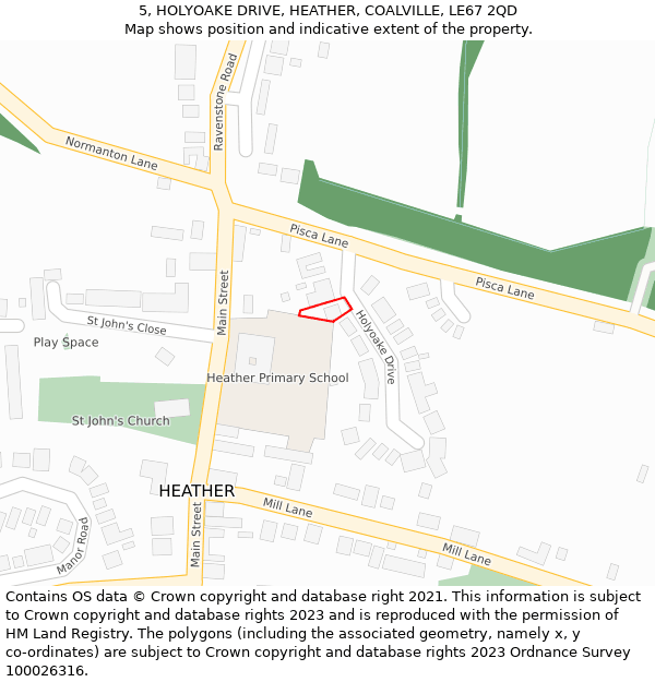 5, HOLYOAKE DRIVE, HEATHER, COALVILLE, LE67 2QD: Location map and indicative extent of plot