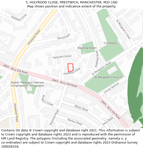 5, HOLYROOD CLOSE, PRESTWICH, MANCHESTER, M25 1QD: Location map and indicative extent of plot