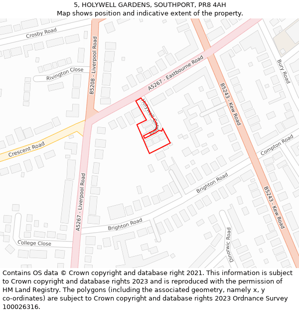 5, HOLYWELL GARDENS, SOUTHPORT, PR8 4AH: Location map and indicative extent of plot