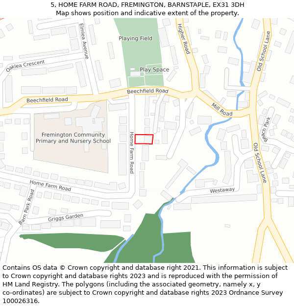 5, HOME FARM ROAD, FREMINGTON, BARNSTAPLE, EX31 3DH: Location map and indicative extent of plot