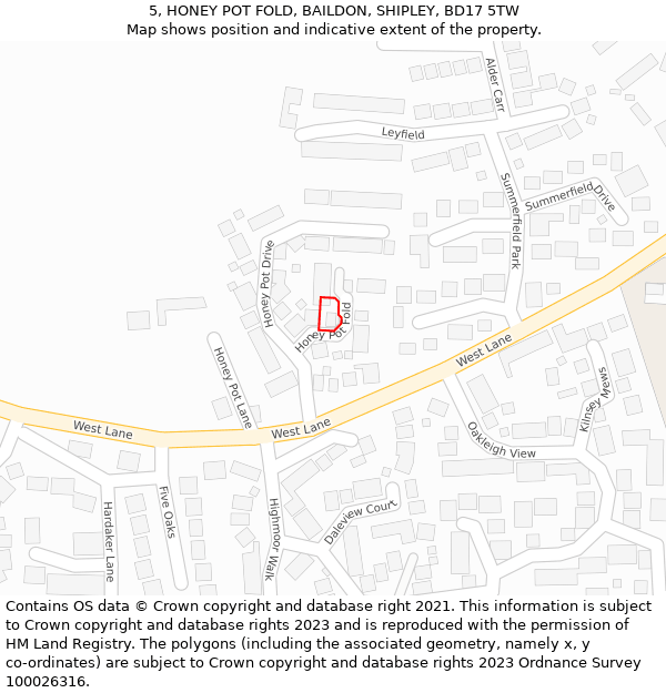 5, HONEY POT FOLD, BAILDON, SHIPLEY, BD17 5TW: Location map and indicative extent of plot