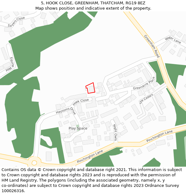 5, HOOK CLOSE, GREENHAM, THATCHAM, RG19 8EZ: Location map and indicative extent of plot