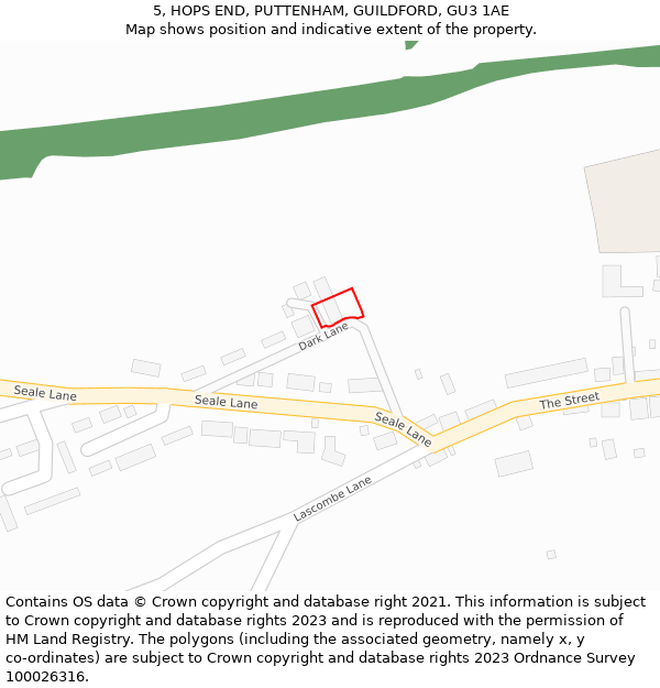 5, HOPS END, PUTTENHAM, GUILDFORD, GU3 1AE: Location map and indicative extent of plot