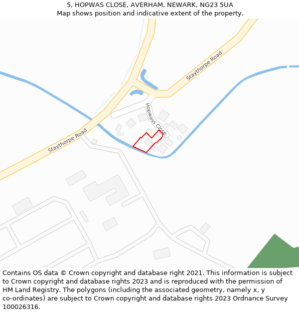 5, HOPWAS CLOSE, AVERHAM, NEWARK, NG23 5UA: Location map and indicative extent of plot