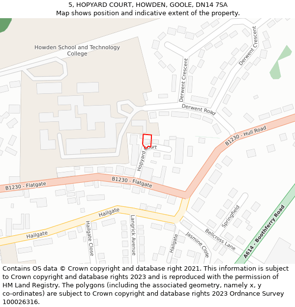 5, HOPYARD COURT, HOWDEN, GOOLE, DN14 7SA: Location map and indicative extent of plot