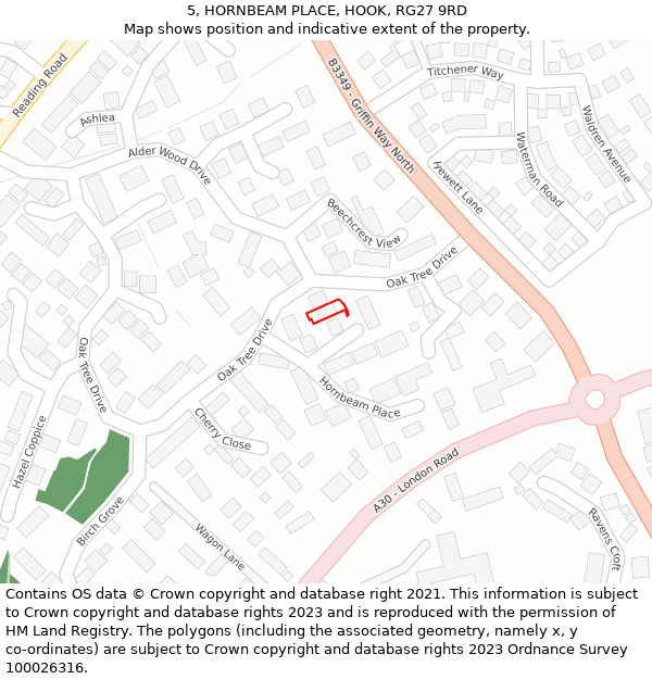 5, HORNBEAM PLACE, HOOK, RG27 9RD: Location map and indicative extent of plot