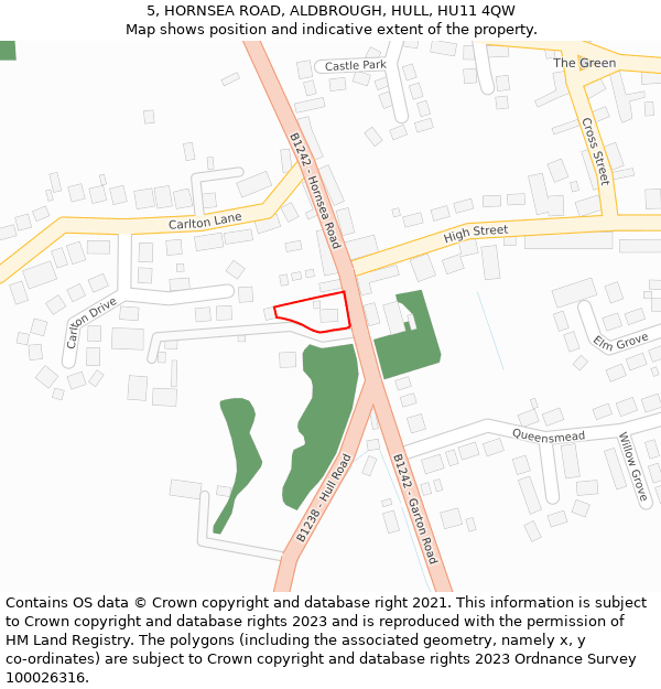 5, HORNSEA ROAD, ALDBROUGH, HULL, HU11 4QW: Location map and indicative extent of plot