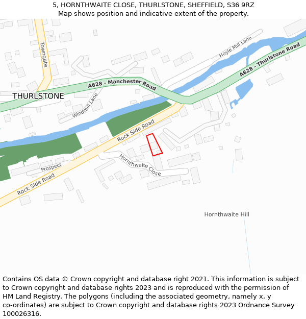 5, HORNTHWAITE CLOSE, THURLSTONE, SHEFFIELD, S36 9RZ: Location map and indicative extent of plot