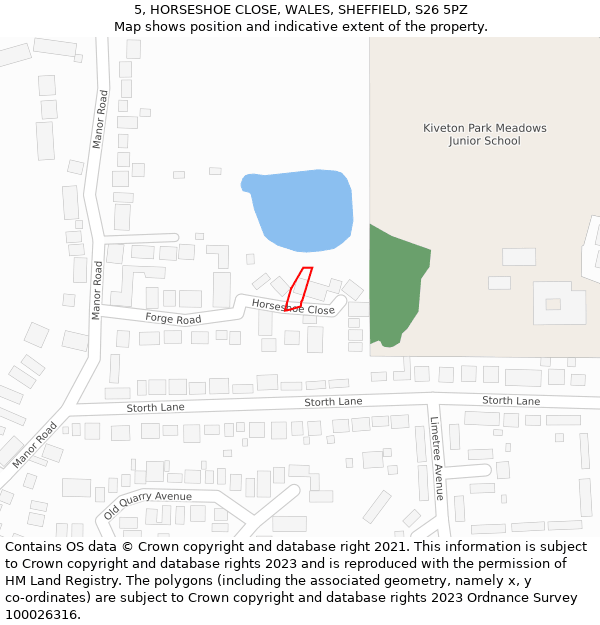 5, HORSESHOE CLOSE, WALES, SHEFFIELD, S26 5PZ: Location map and indicative extent of plot