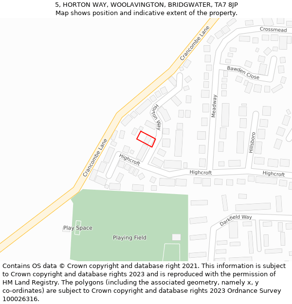 5, HORTON WAY, WOOLAVINGTON, BRIDGWATER, TA7 8JP: Location map and indicative extent of plot