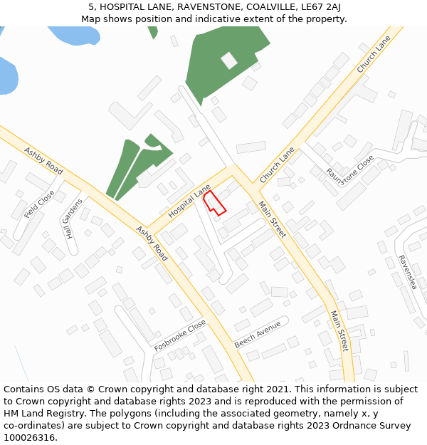 5, HOSPITAL LANE, RAVENSTONE, COALVILLE, LE67 2AJ: Location map and indicative extent of plot