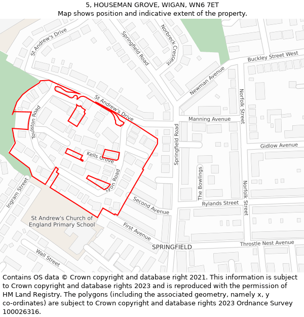 5, HOUSEMAN GROVE, WIGAN, WN6 7ET: Location map and indicative extent of plot