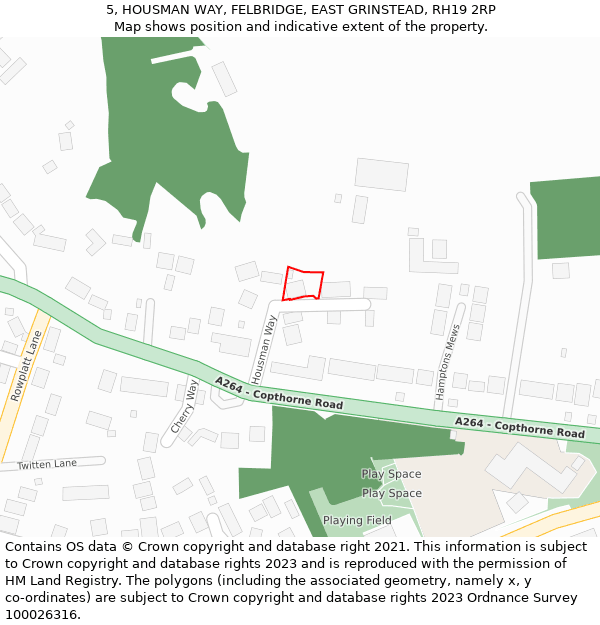 5, HOUSMAN WAY, FELBRIDGE, EAST GRINSTEAD, RH19 2RP: Location map and indicative extent of plot
